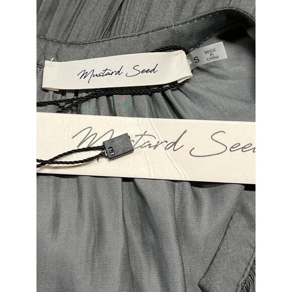 Mustard Seed Women's Mini Dress Pleated Gray Balloon L/S Belted Size S NWT - Picture 2 of 15